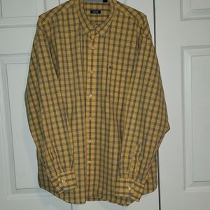 Izod XXL Yellow Blue Plaid Button Down Shirt